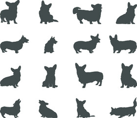 Corgi dog silhouettes, Corgi dog animal silhouette, Corgi silhouettes