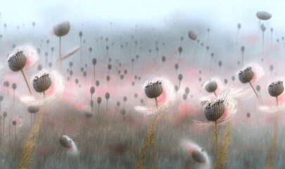  a blurry photo of a field with dandelions.  generative ai