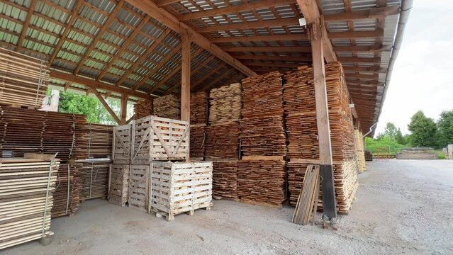 Warehouse edged boards under the shed.