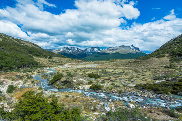 Landscape of Argentine Patagonia at the trail to Laguna Esmeralda (Emerald Lake) - Ushuaia,...