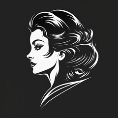 Beautiful girl portrait logo, black and white. 