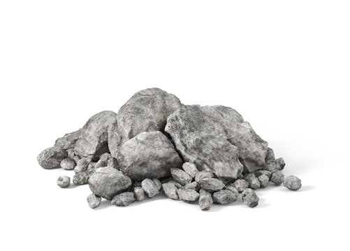 Pile of rocks on a white background. 3d illustration
