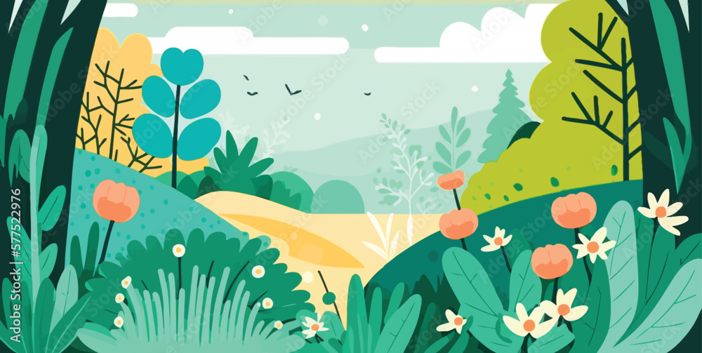 Wall mural vector illustration in trendy flat simple style - spring and summer background with copy space for t