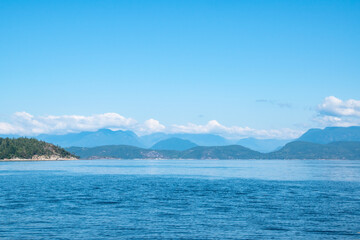 Tropical Mountains & Island on Summer Day Along Strait of Georgia in Vancouver Island, British Columbia, Canada