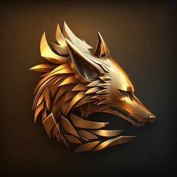 Golden wolf logo. Generative AI.