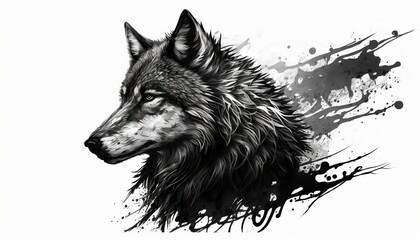 wolf illustration for tattoo or wall sticker