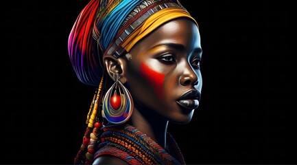 A beautiful girl from an African tribe. Generative AI.
