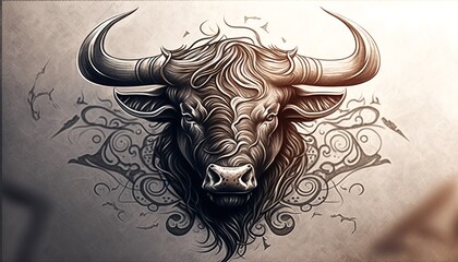 bull illustration for tattoo or wall sticker