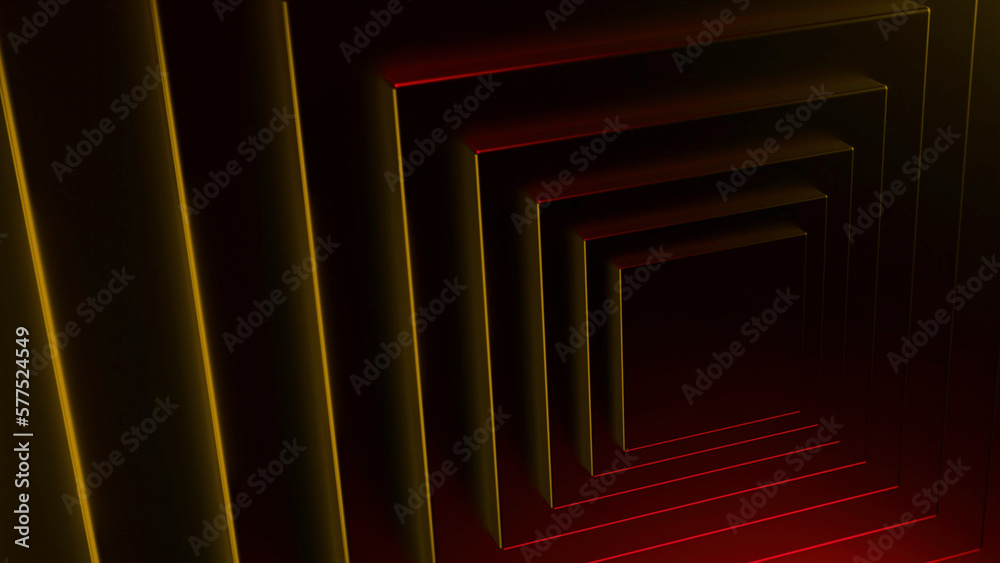 Poster animation with moving squares and neon light. design. moving 3d pyramid of squares and neon lines. i