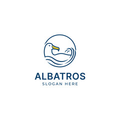 The logo of an albatross bird features a combination of circular water waves, giving it a minimalist and modern look