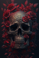 skull with roses on top, Generative AI