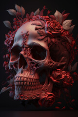 skull with roses rich in detail, Generative AI