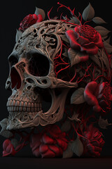 skull and bones with roses, Generative AI