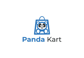 Ecommerce Panda bear cart logo design on luxury background. Ecommerce Panda cart logo concept. Ecommerce Panda cart colorful icon design. Ecommerce Panda cart elegant and Professional icon on white bg