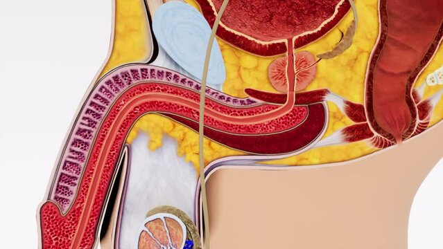 3D animation provides a detailed and accurate view of a section of the male reproductive system, showcasing the complex network of organs and structures involved
