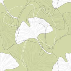 Ginkgo Biloba pattern of delicate plant twigs, outline vector illustration.