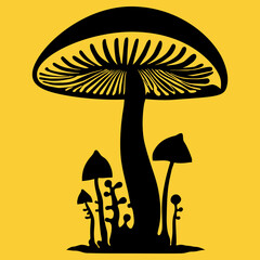 Vector art. Mushrooms in the forest, silhouette.