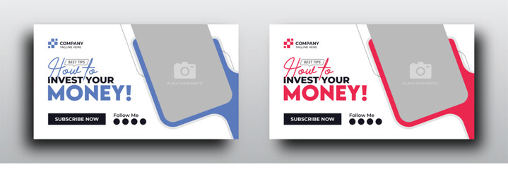 Youtube video thumbnail design for how to invest your money - obrazy, fototapety, plakaty
