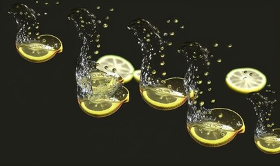 Fototapeta na wymiar a group of lemons and lemon slices being squeezed into water. generative ai