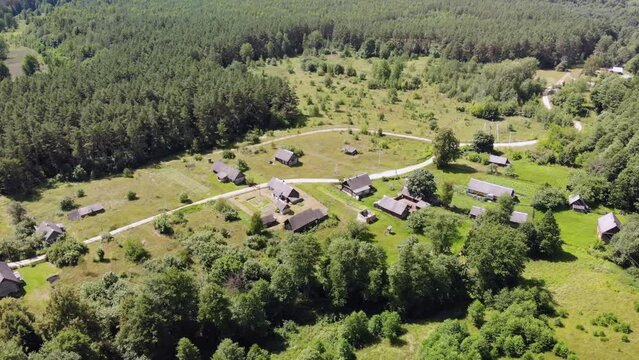 Lithuanian village aerial view on a summer day.