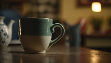 Obraz premium cup of tea coffee at a cafe/ restaurant Generative AI, Generativ, KI