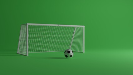Soccer 3d illustration gates with the ball on green background