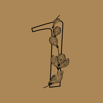 recommend clip art: Spring alphabet. Designer's letter Decorative typeface with maple lionfish floral ornament. Linear image of a plant composition on the background of a figure. Environmental typography.