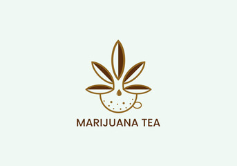 Marijuana Tea Logo Design, Hemp Tea Logo Design, Cbd tea, cannabis leaves tea Logo Design template