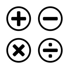 Obraz premium Mathematical Calculator Sign Icon Set including Plus Minus Divide Multiply Symbols. Vector Image.