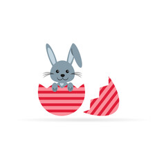 A rabbit with a broken Easter egg. Vector illustration.