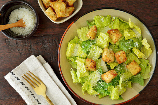 Caesar salad flat lay