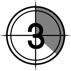 3 with timer or progress marker in black and white, number 3 with progression marker with transparent background