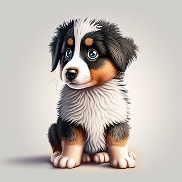  Cute Cartoon Australian Shepard Puppy Banner, Generative Ai