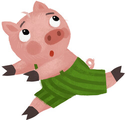 cartoon scene with farmer funny pig rancher doing something happy isolated illustration for children