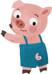 cartoon scene with farmer funny pig rancher doing something happy isolated illustration for children