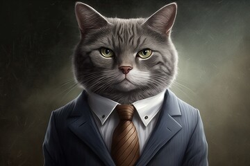  Portrait of cat in a business suit, generative ai
