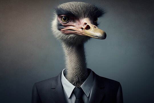Portrait of Ostrich in a business suit, generative ai