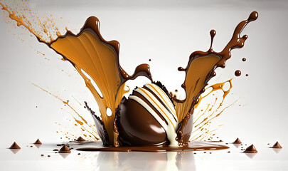 Plakat a chocolate ball with a splash of chocolate on top of it. generative ai