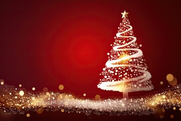 golden and silver lights with christmas tree on red backgroundbright decoration for merry xmas greeting messageElegant holiday season social post digi, background, illustration, generative ai