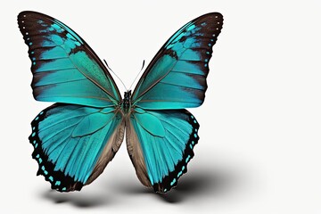 Plakat Turquoise butterfly isolated on white, background, illustration, generative ai