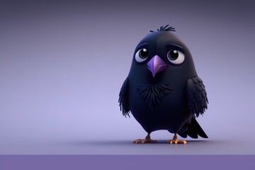 Obraz premium Cute Cartoon Raven Character with Room for Copy, generative ai