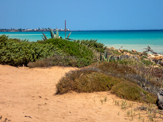 Costa dell'Eloro, Sicilia. Vista panoramica della spiaggia.