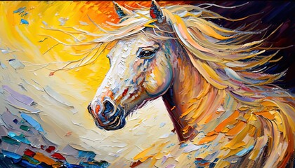 paint like illustration of a beautiful horse , Generative Ai