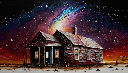 paint like illustration of house at night time, Generative Ai