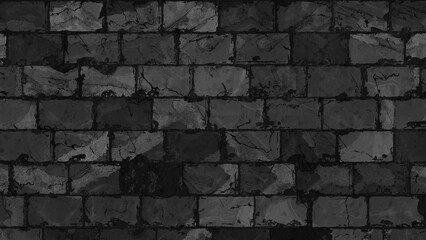 Destroyed black and white wall brick texture on isolated background. Material grunged rocks textured.