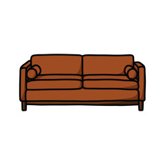 sofa doodle icon, vector color line illustration