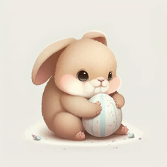 Cute baby bunny siting with an egg