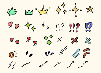 Set hand drawn ornament illustration decoration doodle glitter star heart arrow handdrawn cute material	
