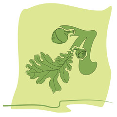 Decorative typeface with a floral ornament made of leaves and acorns of the common oak. Unusual forest alphabet. Environmental typography.