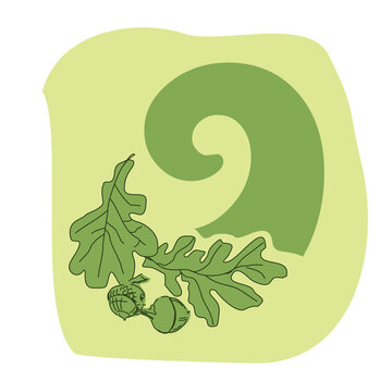 green oak leaves and acorns on yellow clip art preview